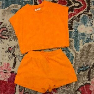 Bright Orange Two-Piece Set Terry cloth feel excellent condition